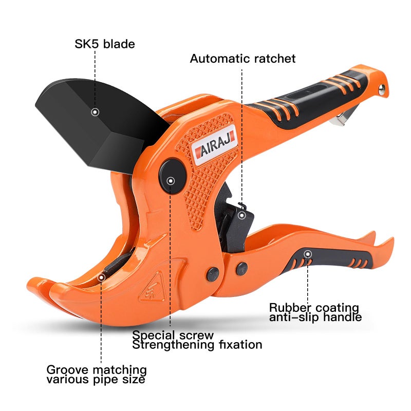 AIRAJ- PVC Pipe Cutter | Cuts up to 1-3/4" (1.75'') | Ratcheting PVC Cutter Tool | PEX Pipe Cutter | V Shaped SK5 Steel Blade | Suitable for PVC/CPVC/PP/PEX/PE Plastic Pipe Cutters - Image 2